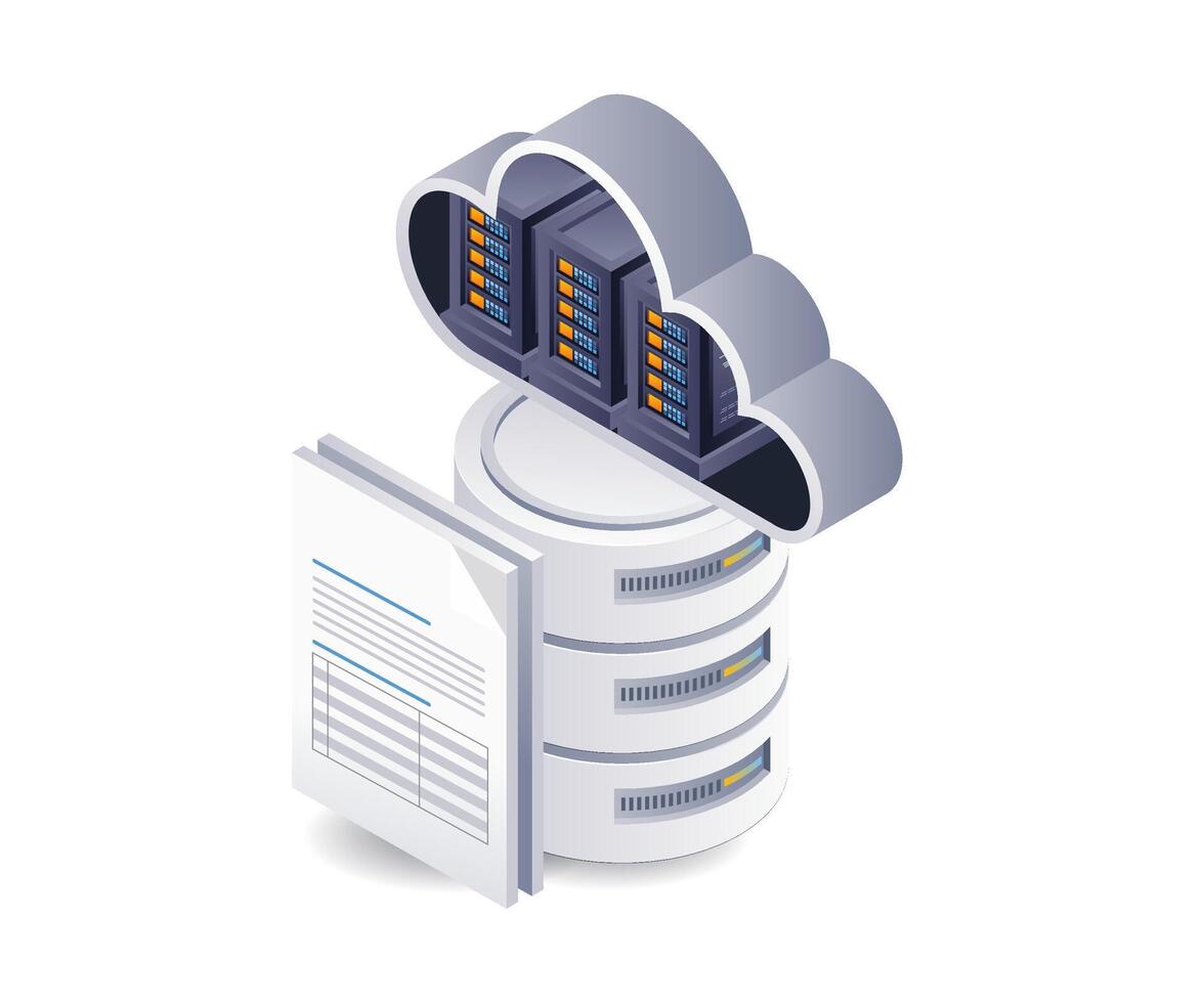 nube servidor base de datos, plano isométrica 3d ilustración vector