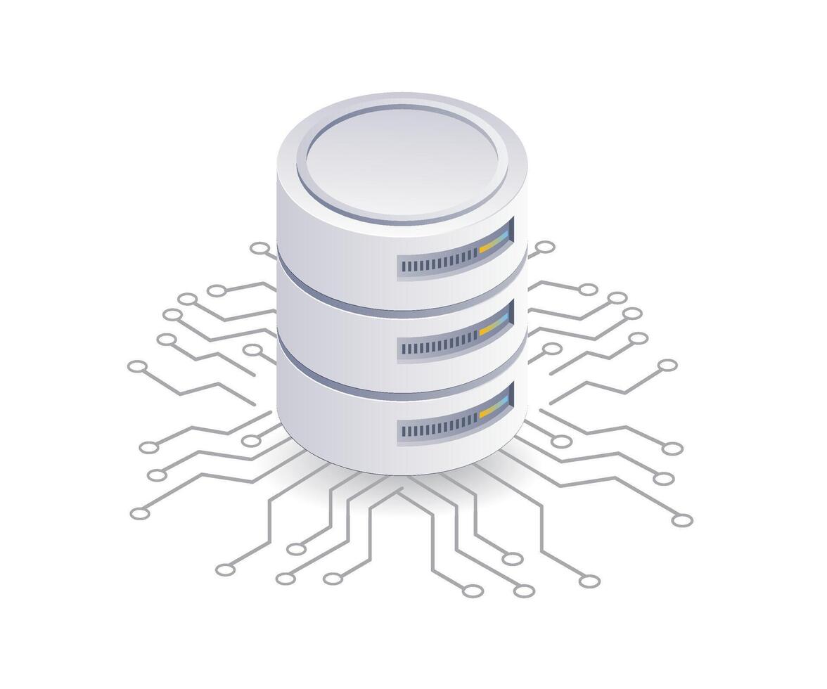 Computer network management database server system, flat isometric 3d illustration vector