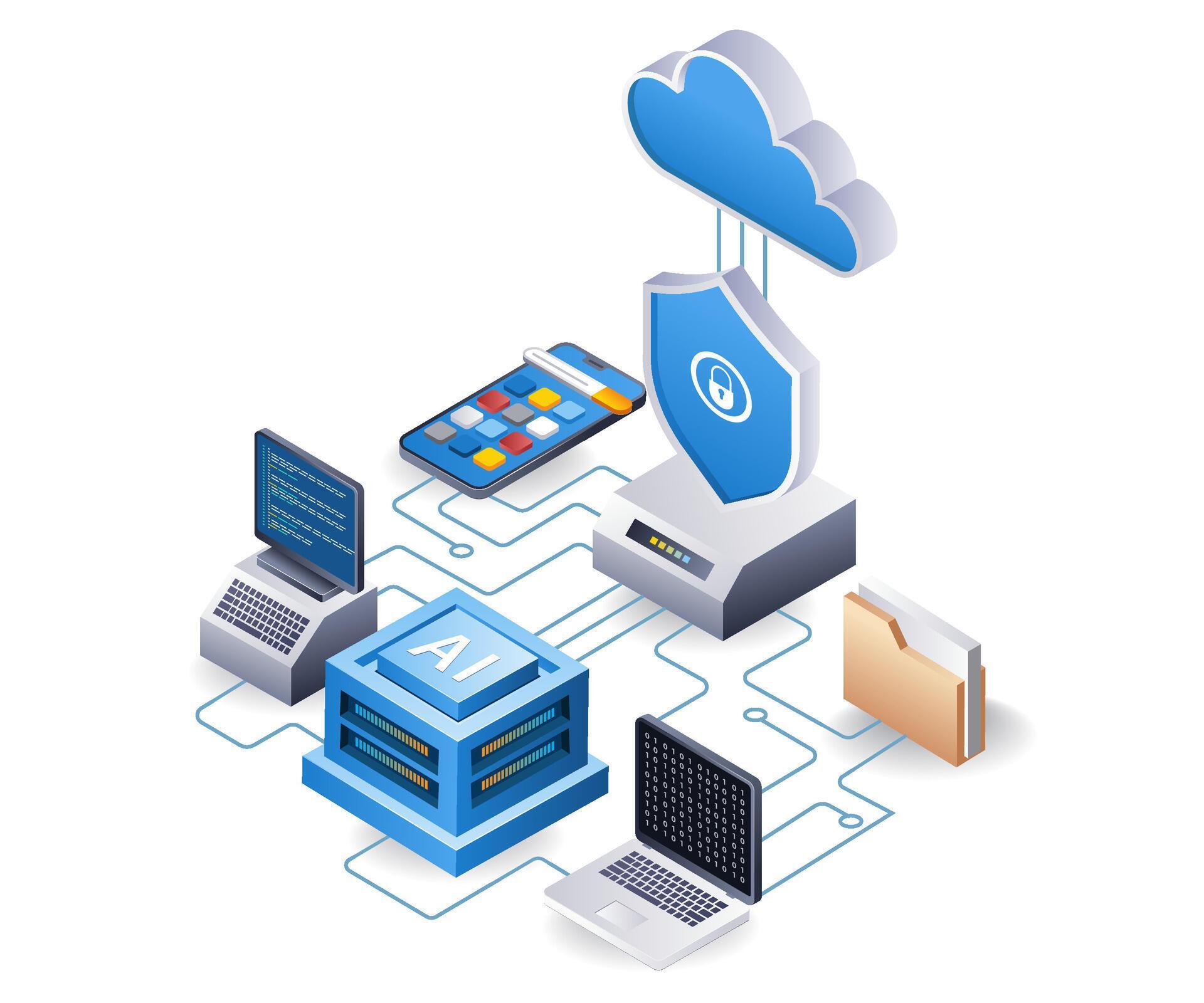 computer cloud server security application program network concept flat ...