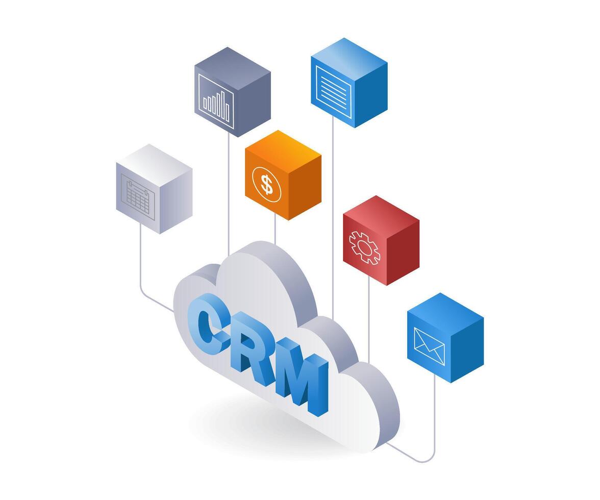 negocio con crm sistema plano isométrica 3d ilustración vector