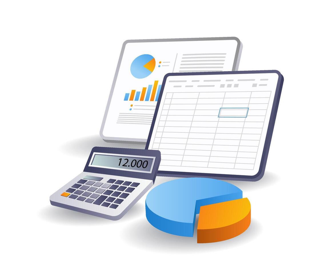 Business financial analyst data excel software concept, flat isometric 3d illustration vector