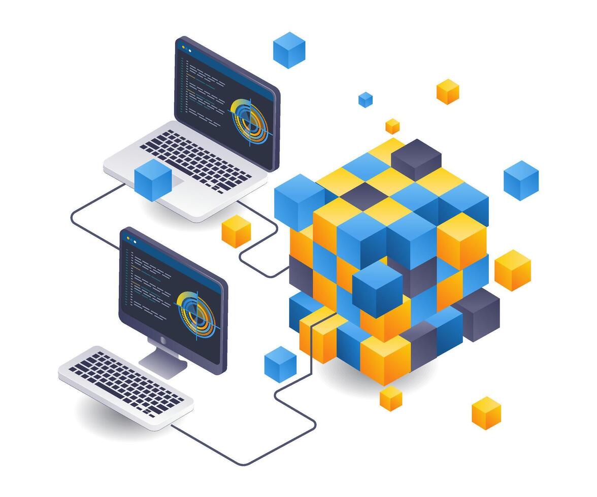 Blockchain technology business network analysis vector