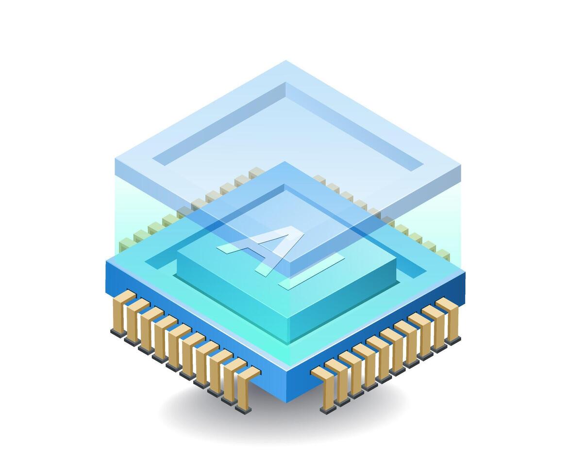 Artificial intelligence technology in chips concept, flat isometric 3d illustration vector