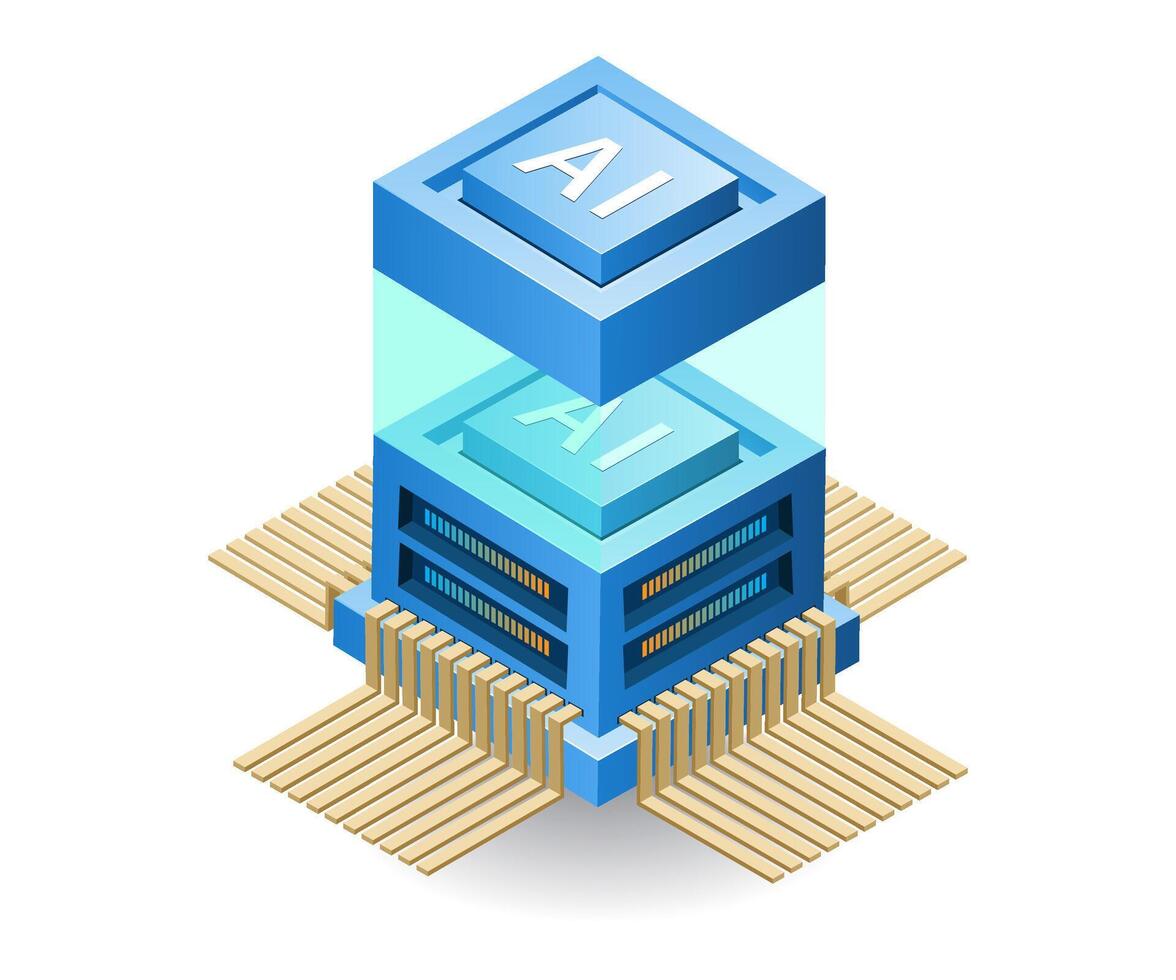 Artificial intelligence chip application concept, flat isometric 3d illustration vector