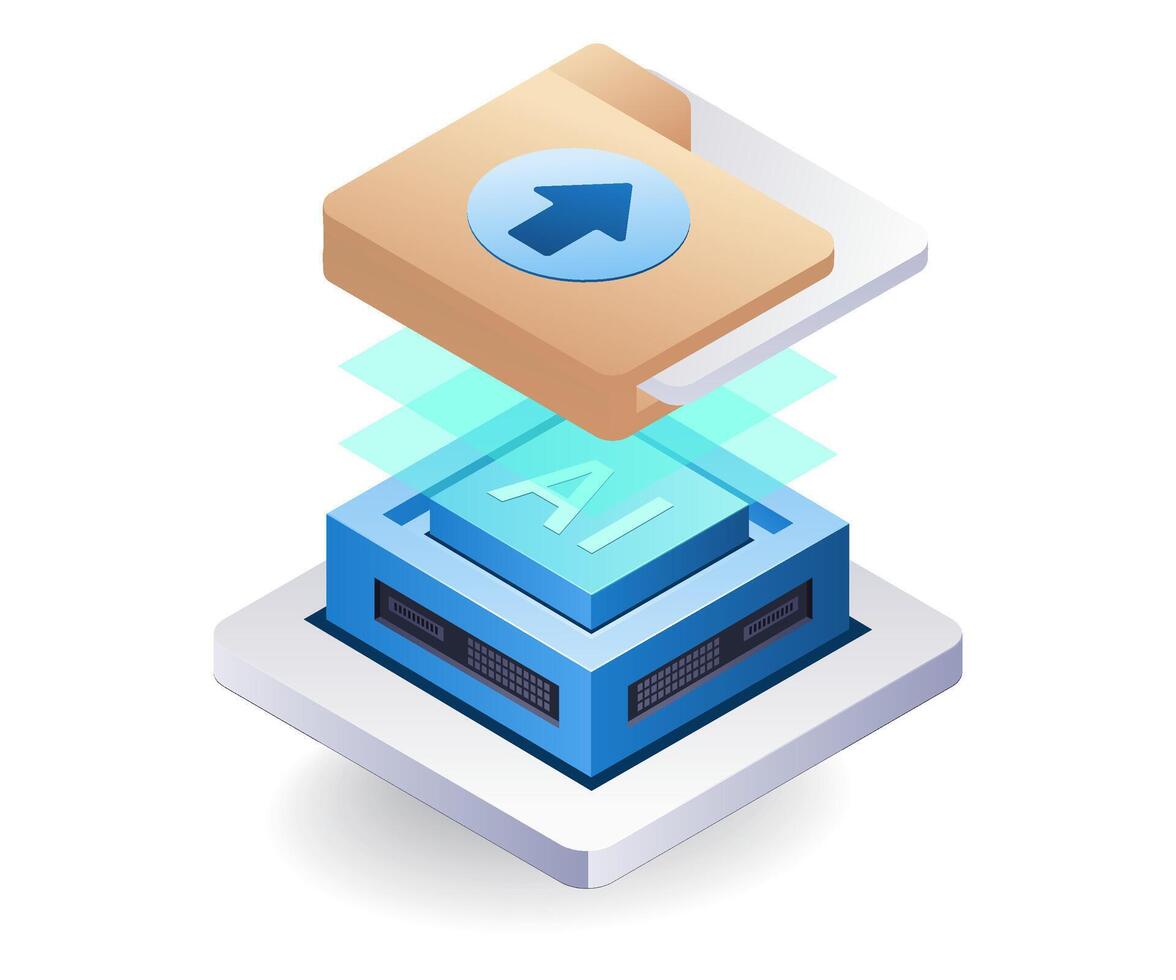 Artificial intelligence data management flat isometric 3d illustration vector
