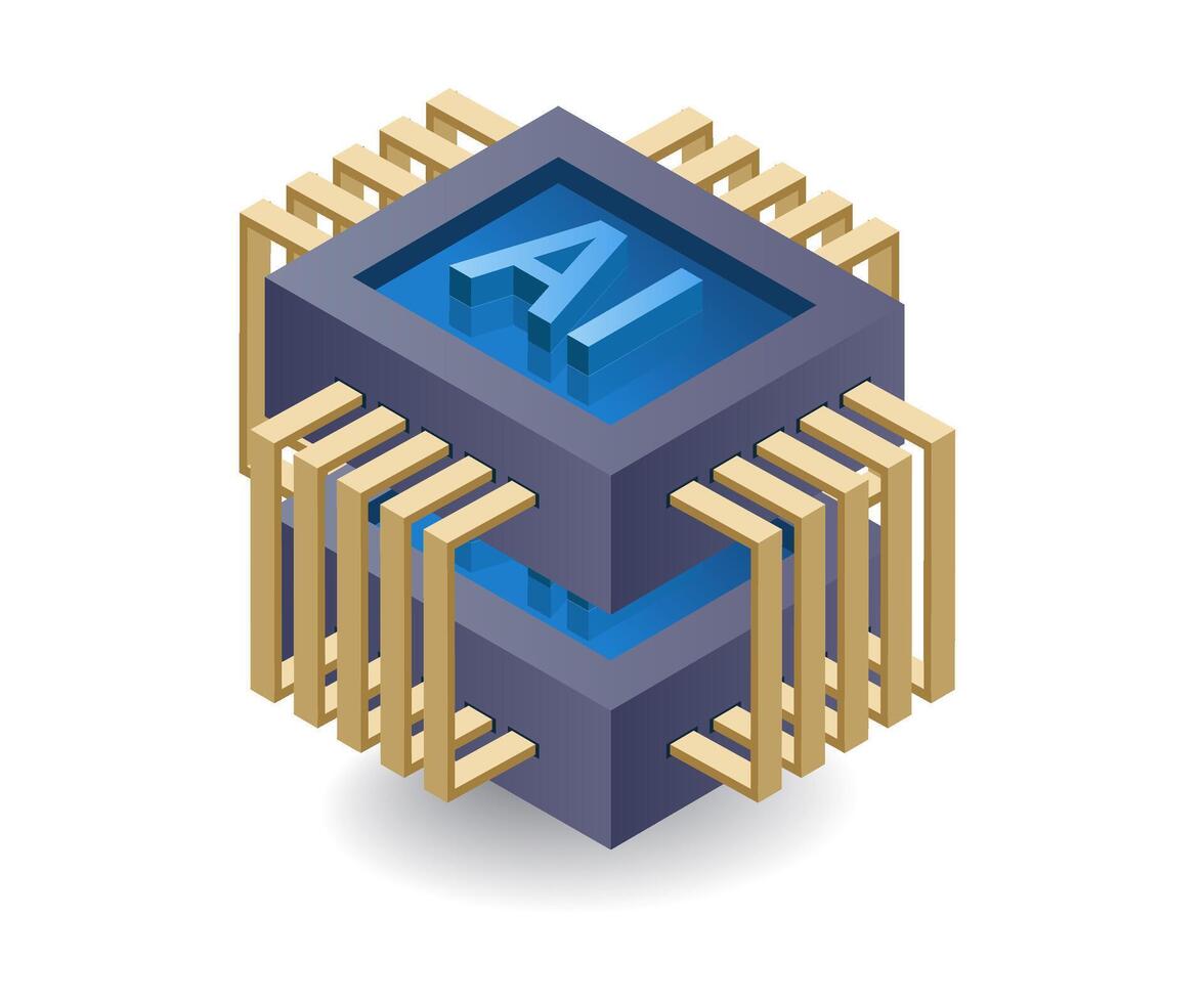 artificial inteligencia sistema chip, plano isométrica 3d ilustración vector