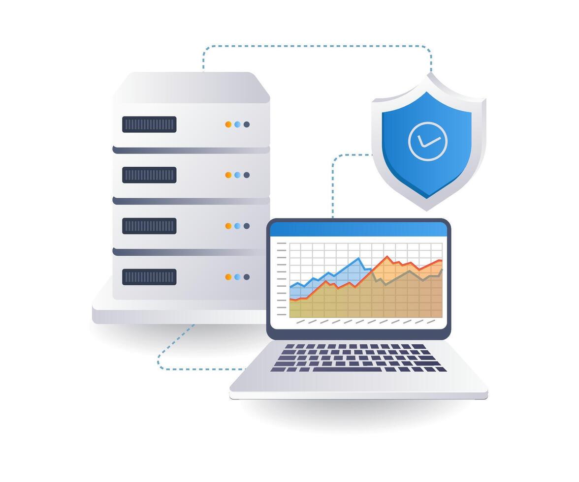 Analysis of cloud server security concept, flat isometric 3d illustration vector