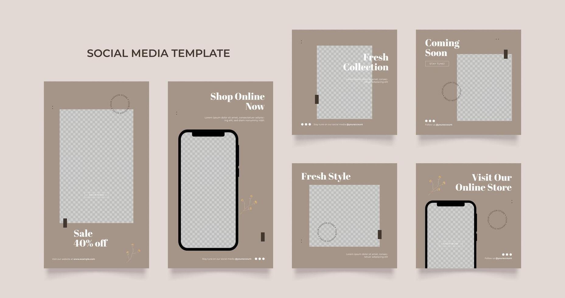 Social media template banner blog fashion sale promotion. fully editable square post frame puzzle organic sale poster. brown beige vector background