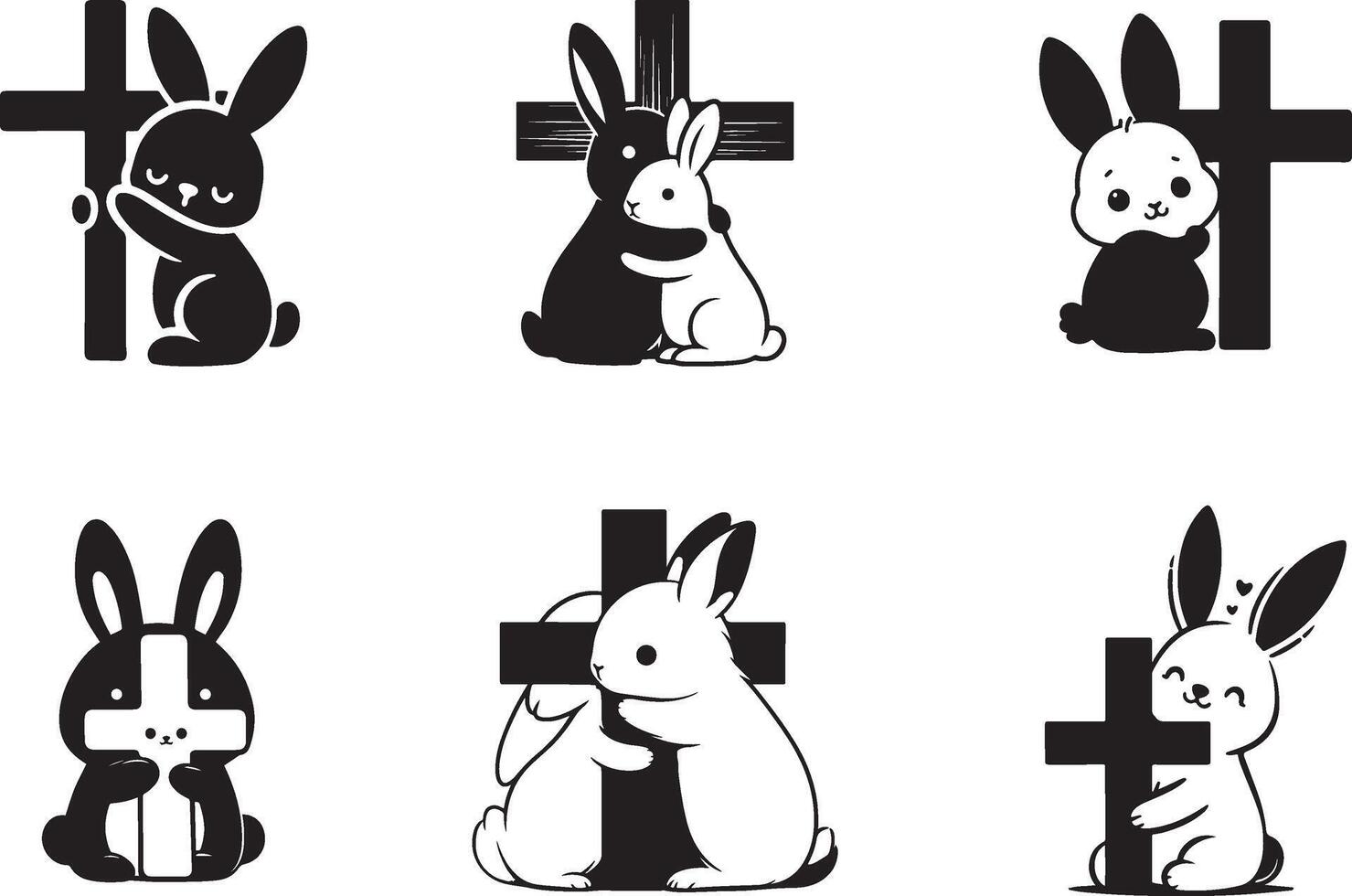 Cute Rabbit Hugging Cross vector