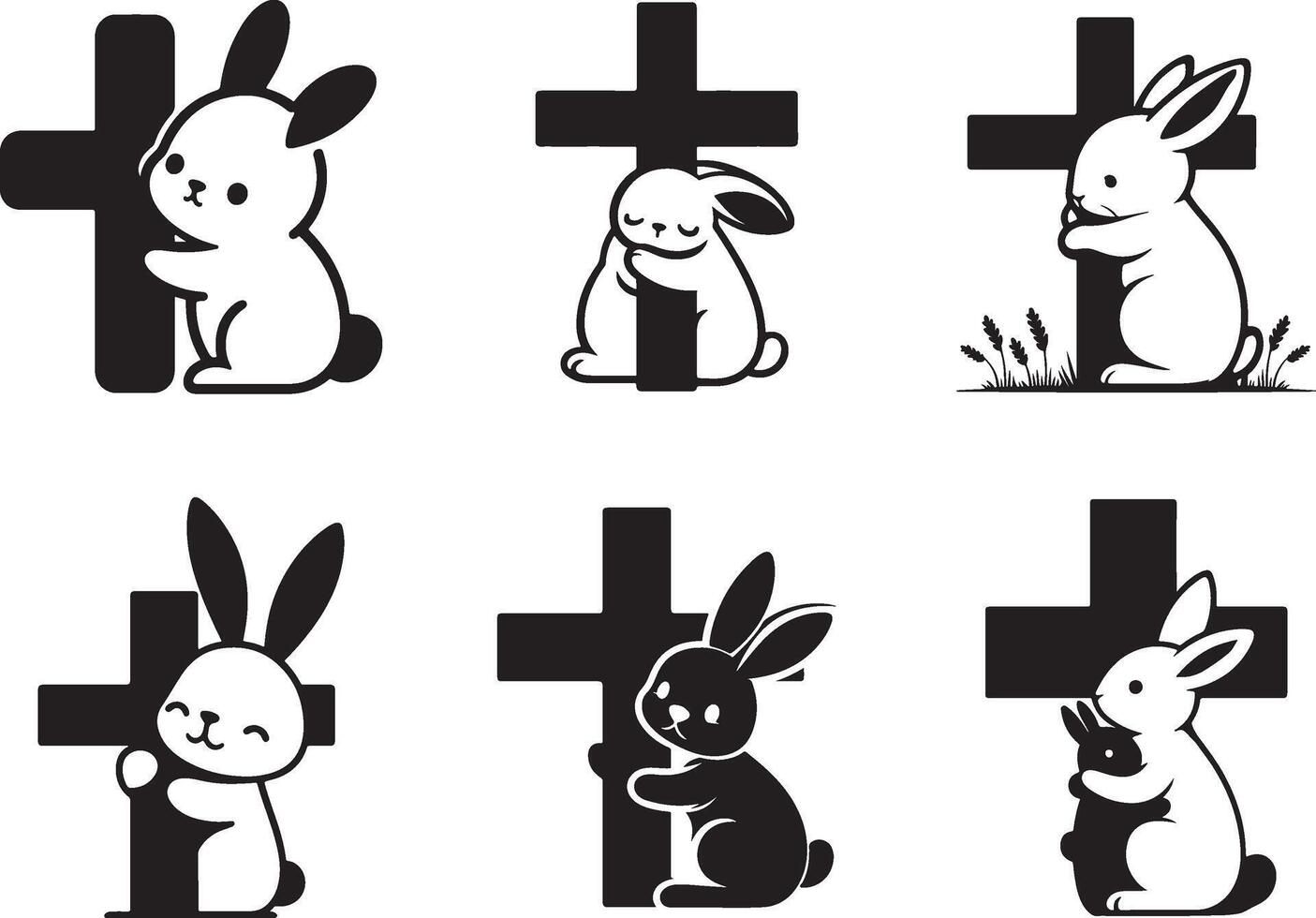 Cute Rabbit Hugging Cross vector