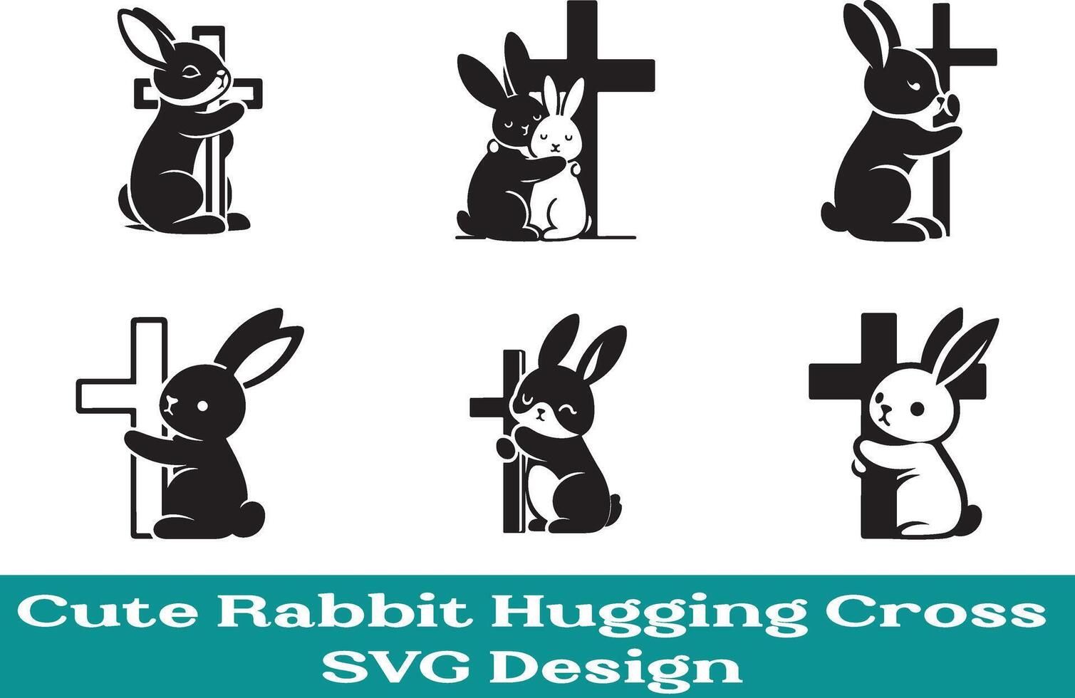 Cute Rabbit Hugging Cross vector