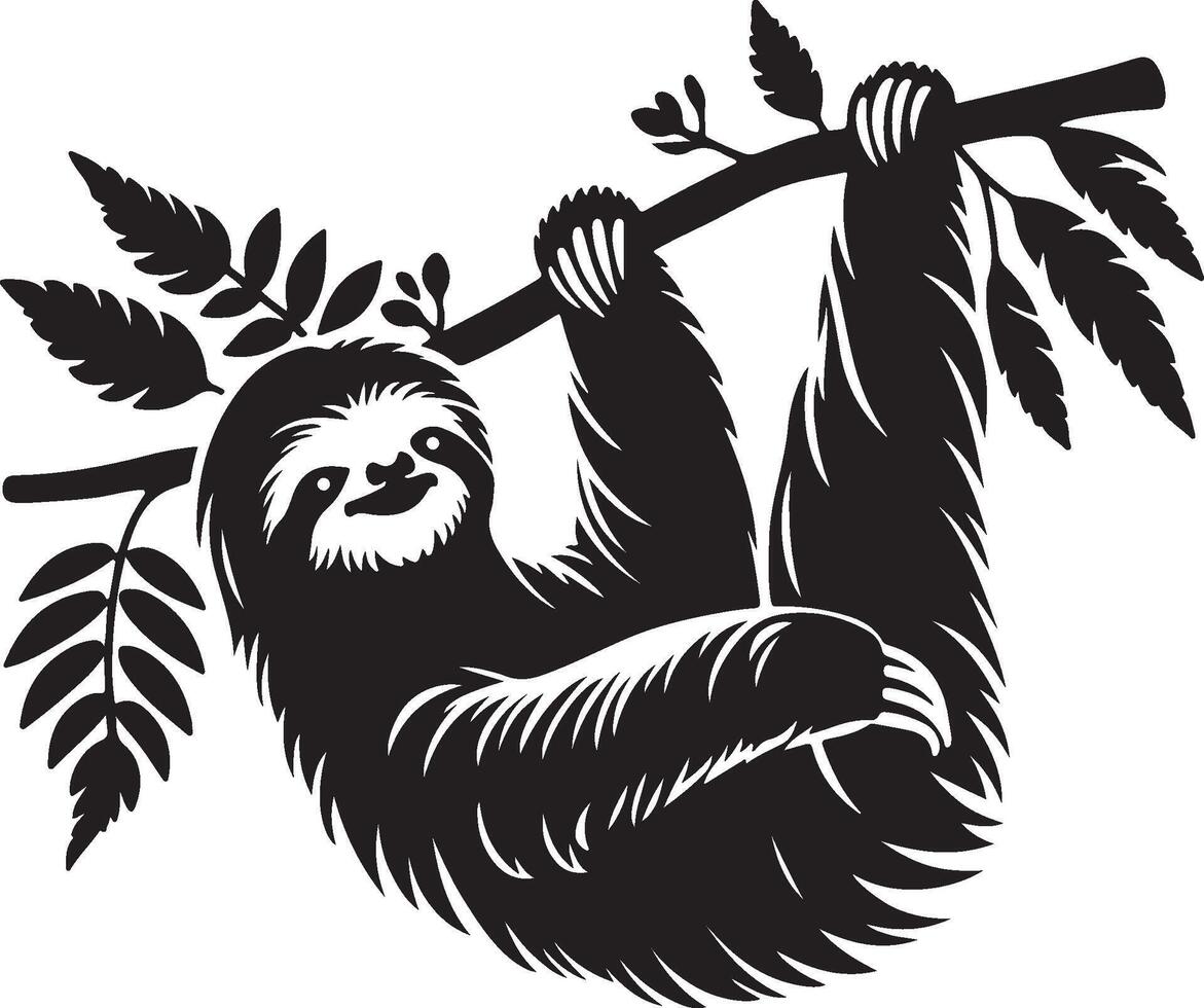 Sloth, Black and White Vector illustration