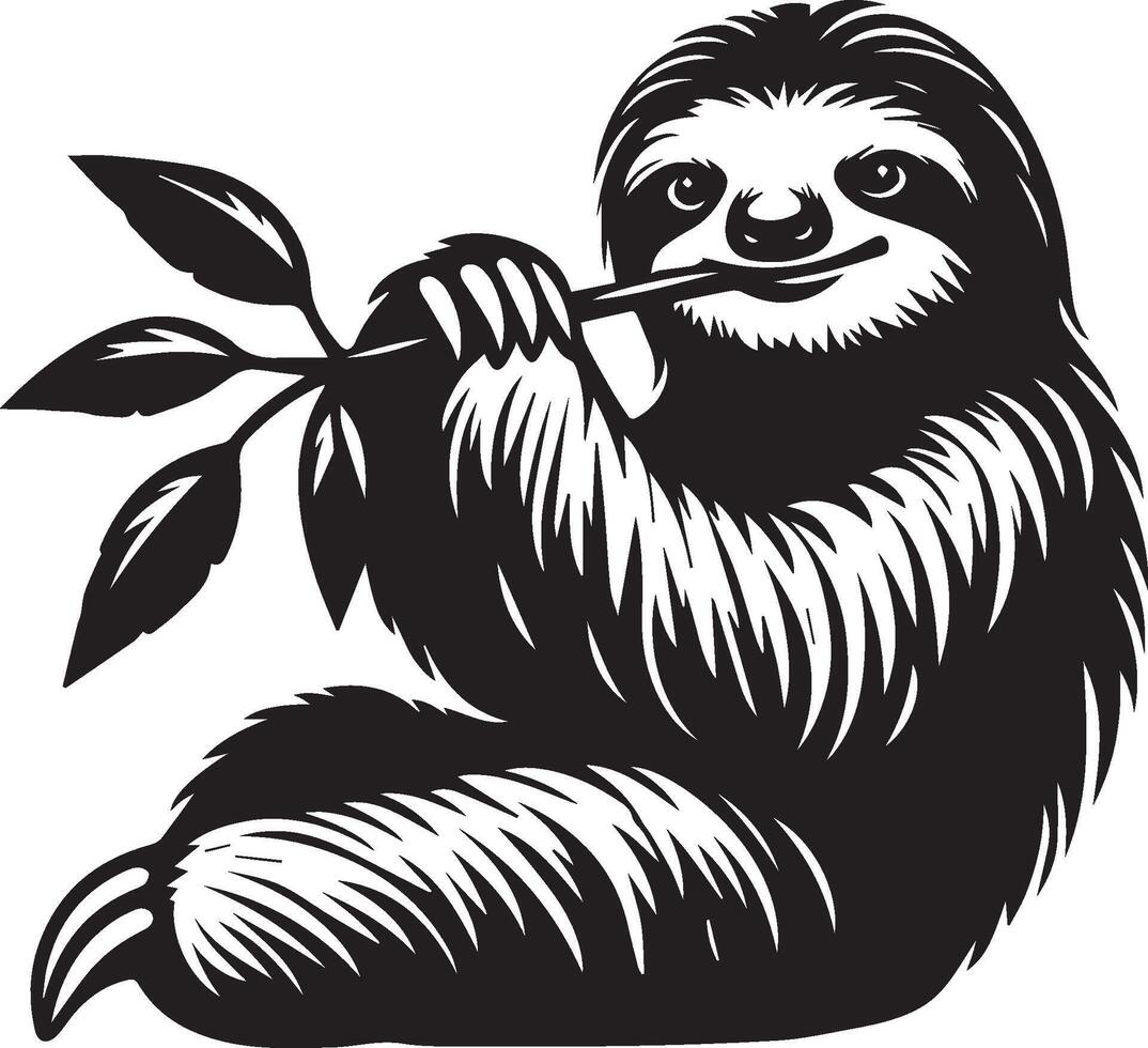 Sloth, Black and White Vector illustration