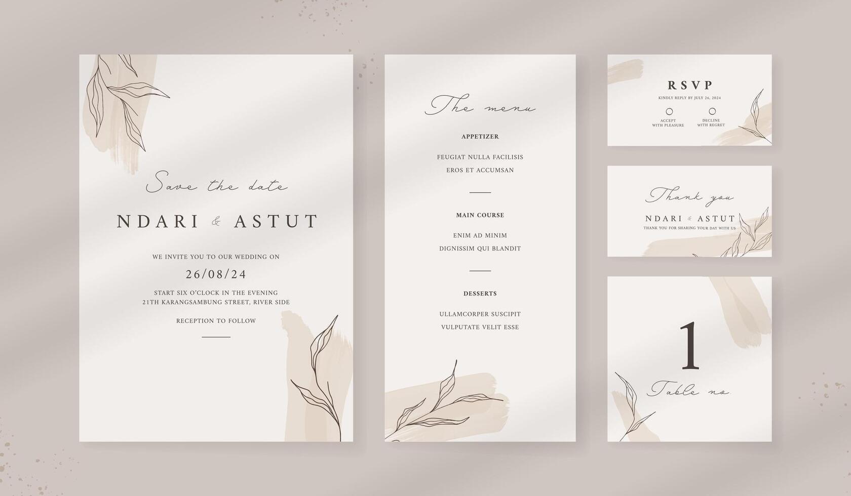 Abstract watercolor wedding invitation template. set of wedding stationery. luxury card and poster background. vector