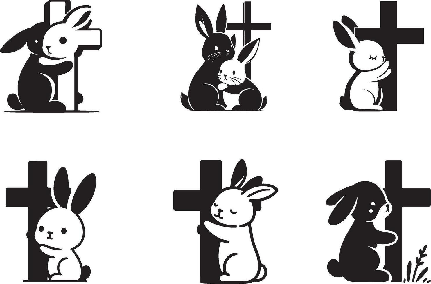 Cute Rabbit Hugging Cross vector