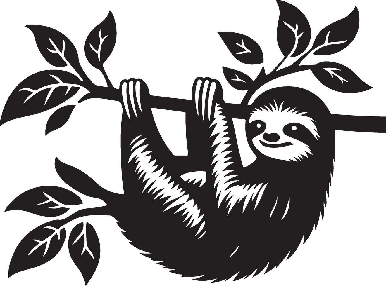 Sloth, Black and White Vector illustration