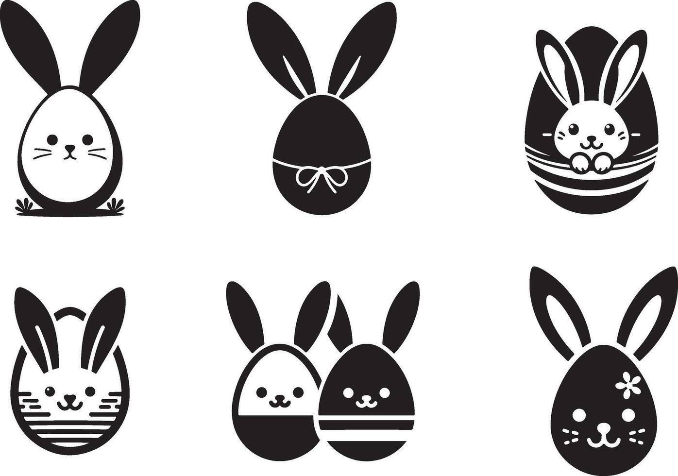 Cute Bunny Ear Easter Egg Silhouette Style vector
