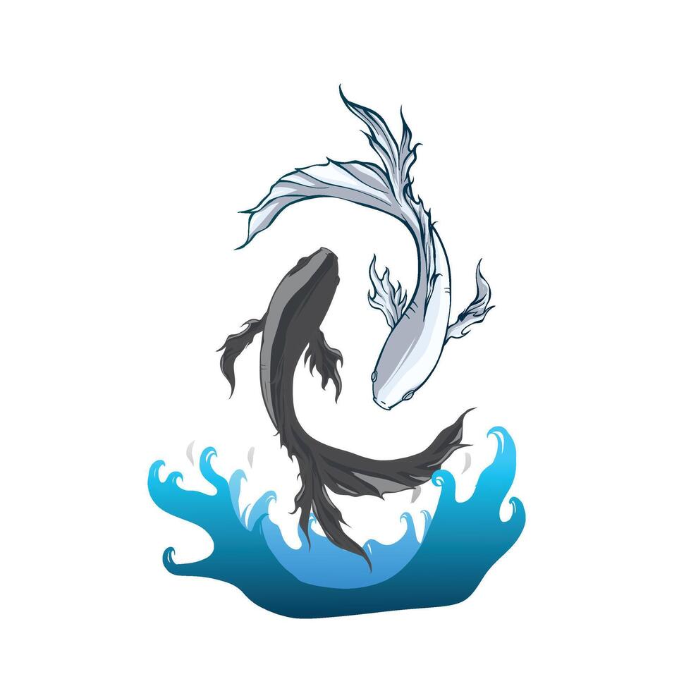 dos pescado y agua elemento, yin yang símbolo vector