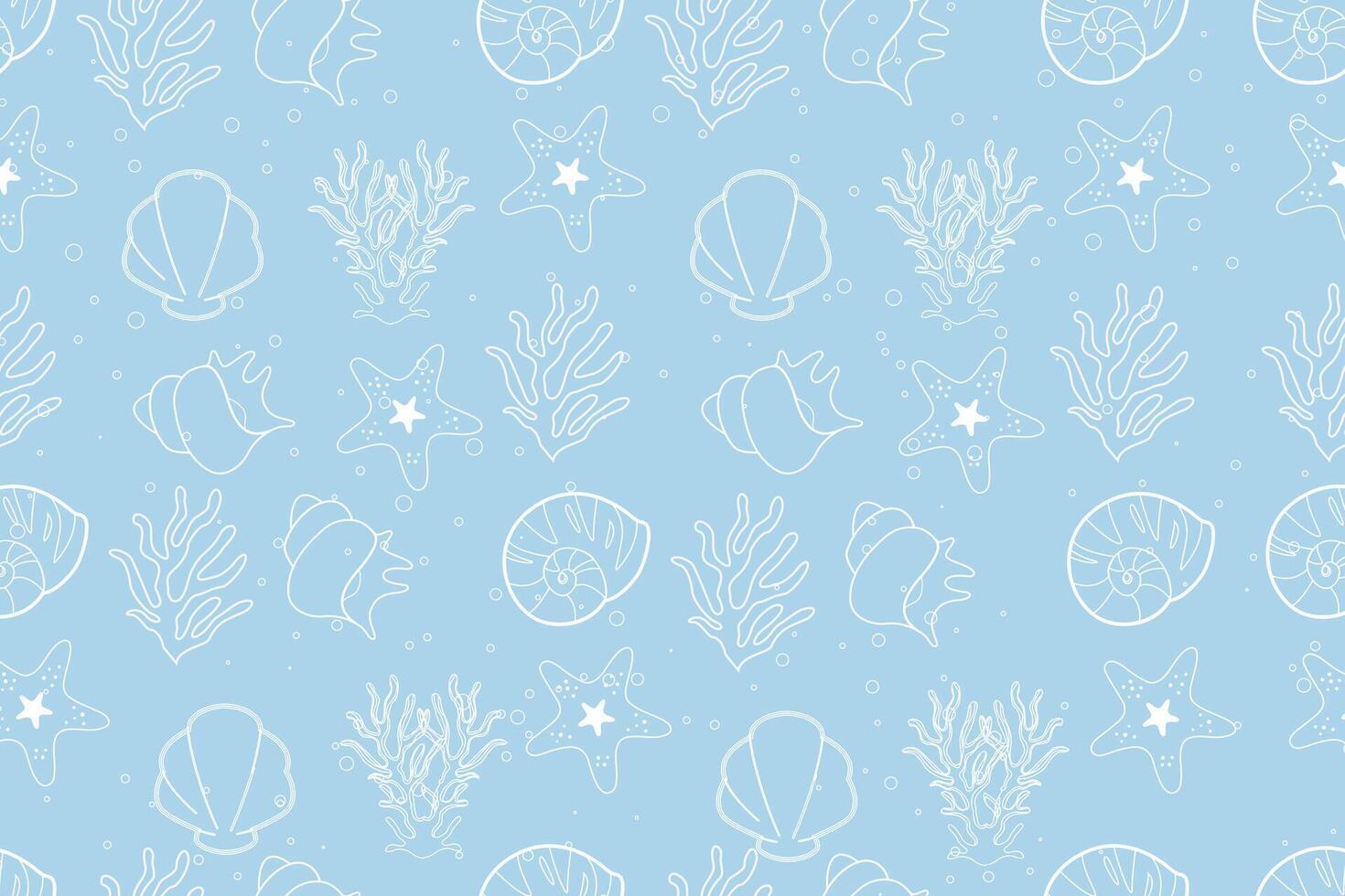 Sea shells seamless pattern. Summer marine animal background set. Vacation travel concept. Trendy pattern of seashells for wrapping paper, wallpaper, stickers, notebook cover. vector
