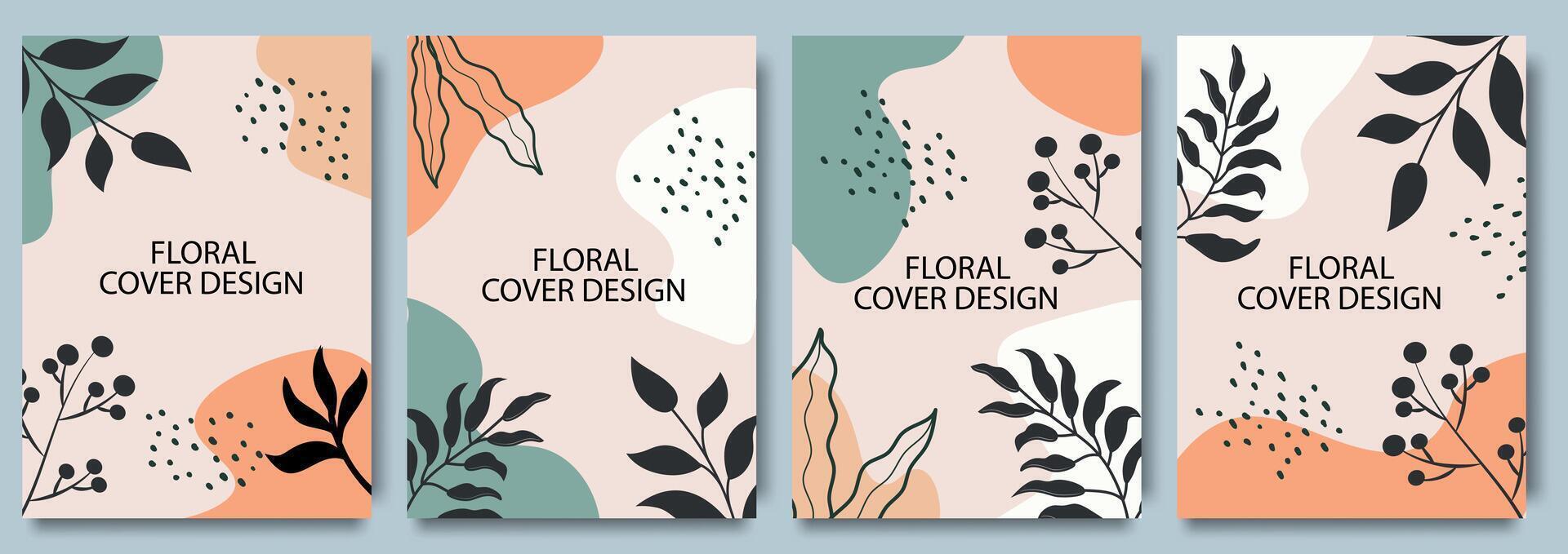 Modern abstract floral covers set. Abstract boho botanical background. Vector for social media post, invitation, greeting card, packaging, branding design, banner, presentation, poster, advertising