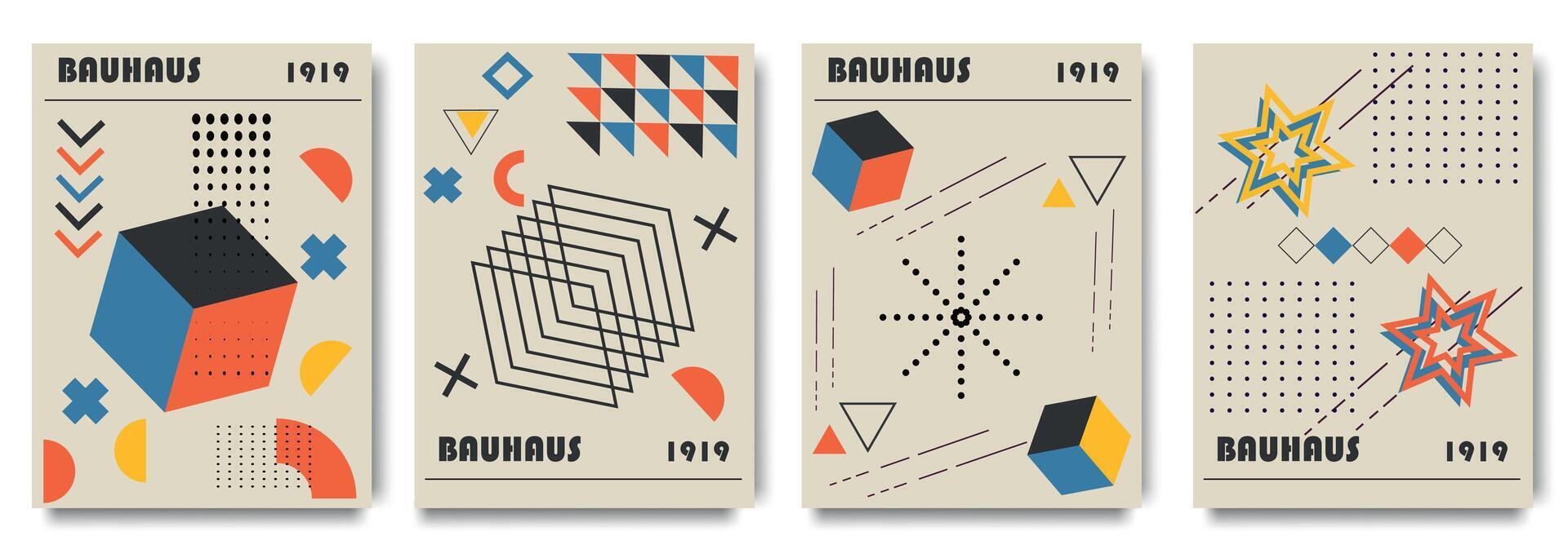 Modern Bauhaus poster geometric abstract shapes. Creative covers, layouts or posters concept in modern minimal style for branding, social media advertising, promo. Trendy design templates vector