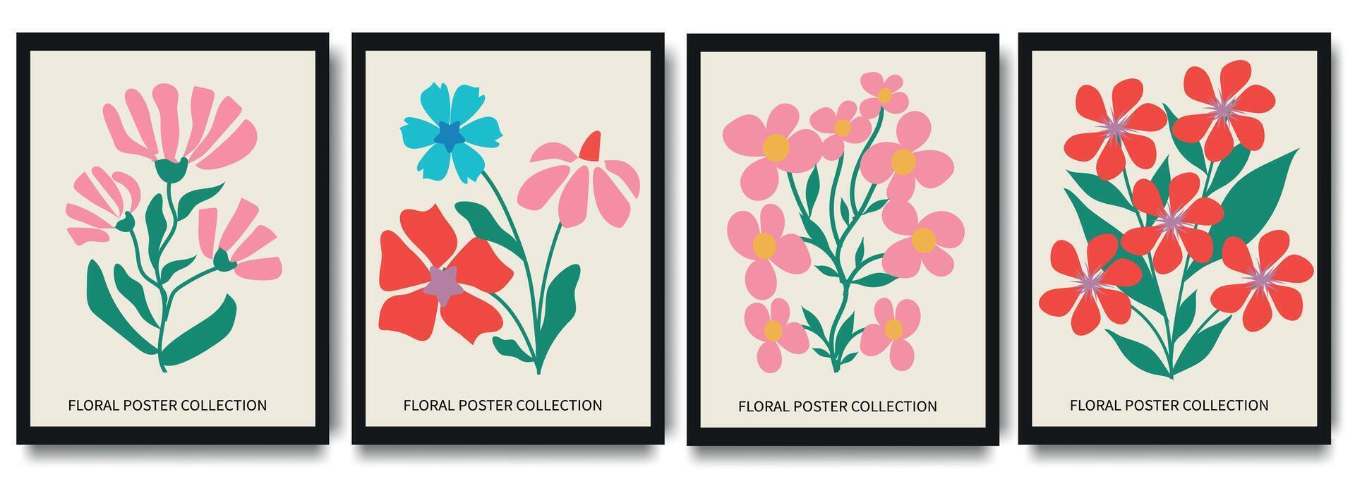 Contemporary collage botanical minimalist wall art. Wall decor design with colorful, organic shapes, flower. Abstract painting for wall decoration, interior, prints, cover, magazine and postcard vector
