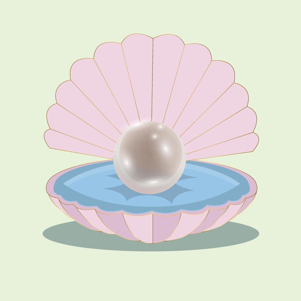 Shell with pearls. Cartoon pearl shell. Underwater pearls in shell, open scallop with luxury sphere, oysters clam seashell marine jewel shellfish sea elegant decoration vector