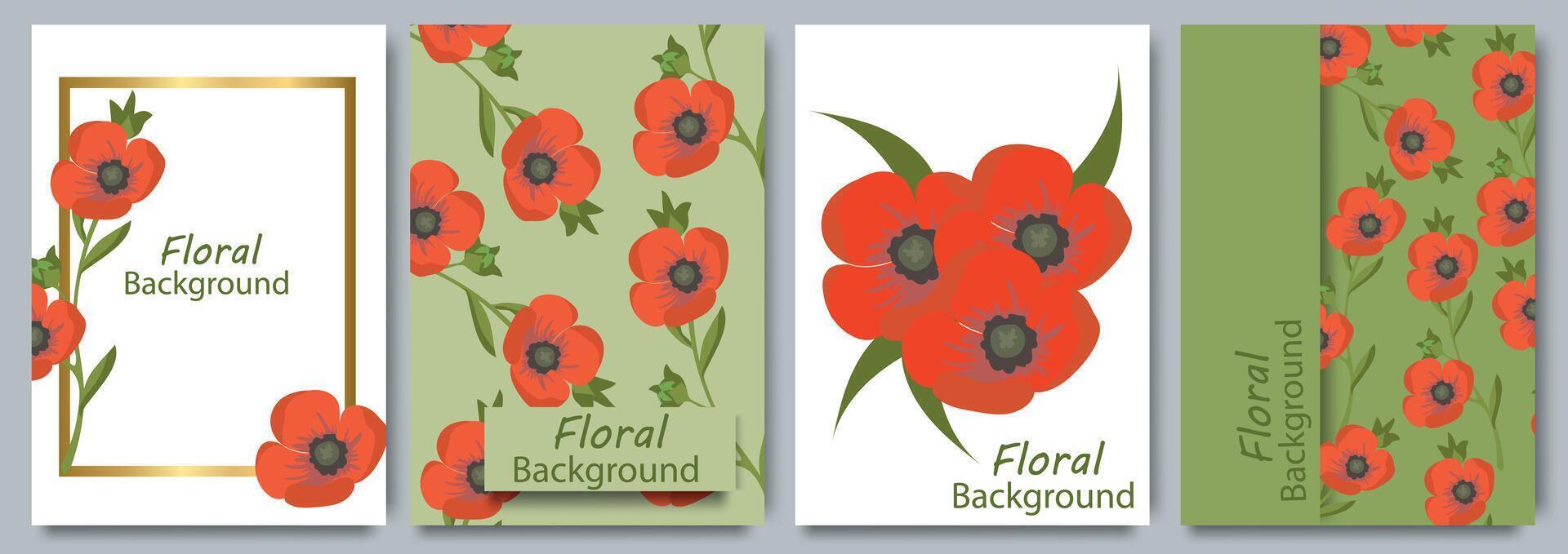 Set of floral greeting cards, posters, holiday covers. Floral template for poster, card, cover, label, banner in modern minimalist style and simple summer design templates with flowers and plants. vector