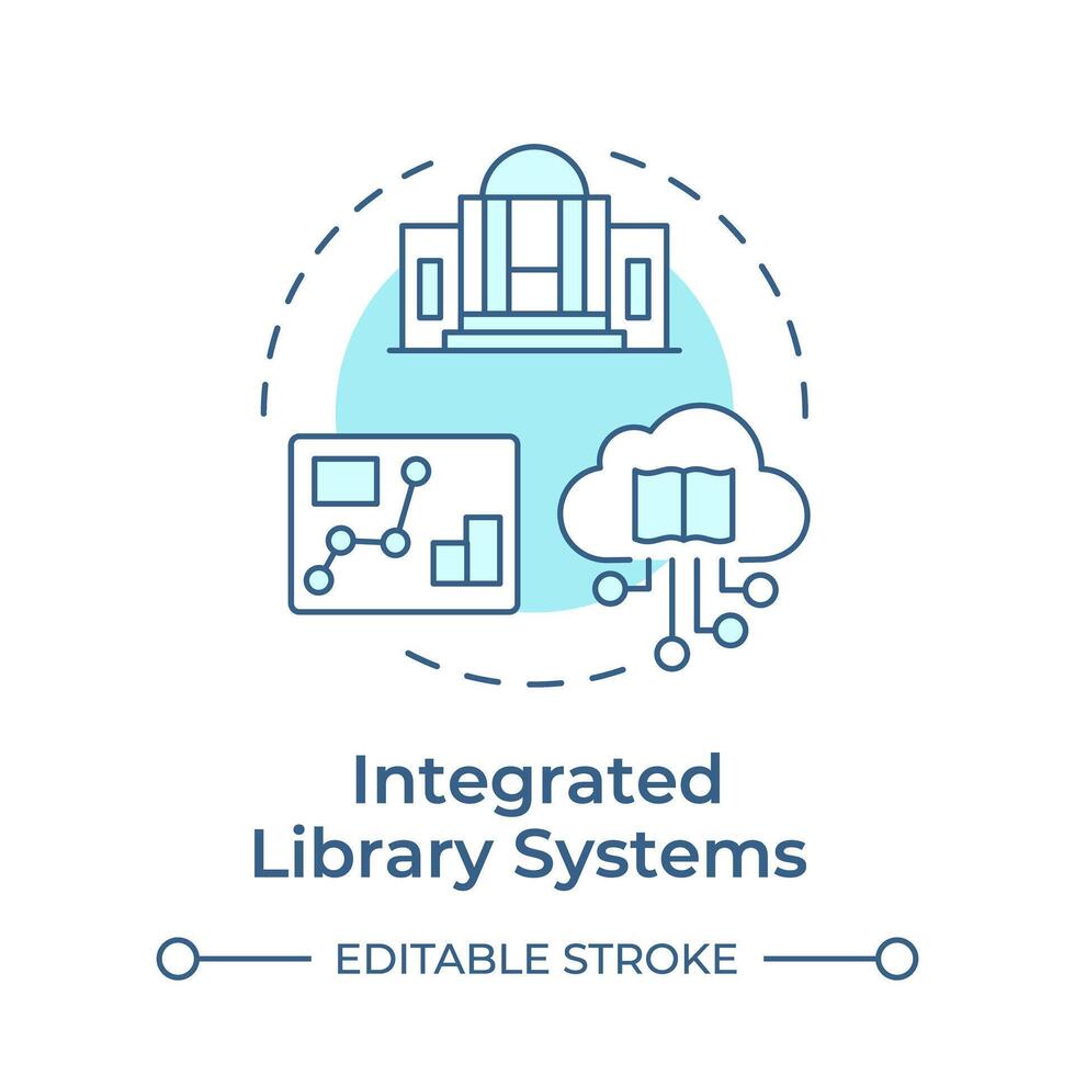 Integrated library systems soft blue concept icon. Books managing, user service. Customer satisfaction. Round shape line illustration. Abstract idea. Graphic design. Easy to use in infographic vector