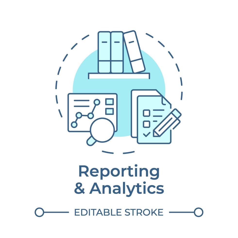 Reporting and analytics soft blue concept icon. Customer service, analytical tools. Performance tracking. Round shape line illustration. Abstract idea. Graphic design. Easy to use in infographic vector