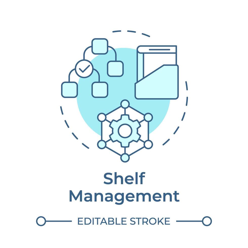 Shelf management soft blue concept icon. Book maintenance, inventory processes. Literature categorizing. Round shape line illustration. Abstract idea. Graphic design. Easy to use in infographic vector