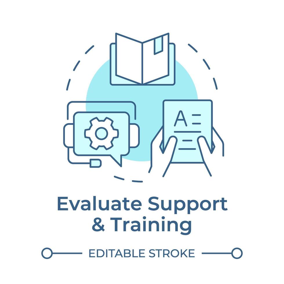 Evaluate support and training soft blue concept icon. Skill development, professional growth. Round shape line illustration. Abstract idea. Graphic design. Easy to use in infographic, blog post vector