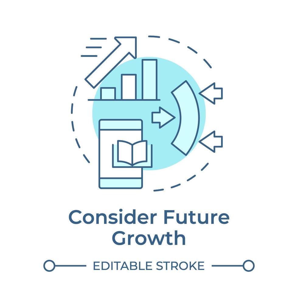 Consider future growth soft blue concept icon. Library management system. Workflow organization. Round shape line illustration. Abstract idea. Graphic design. Easy to use in infographic, blog post vector