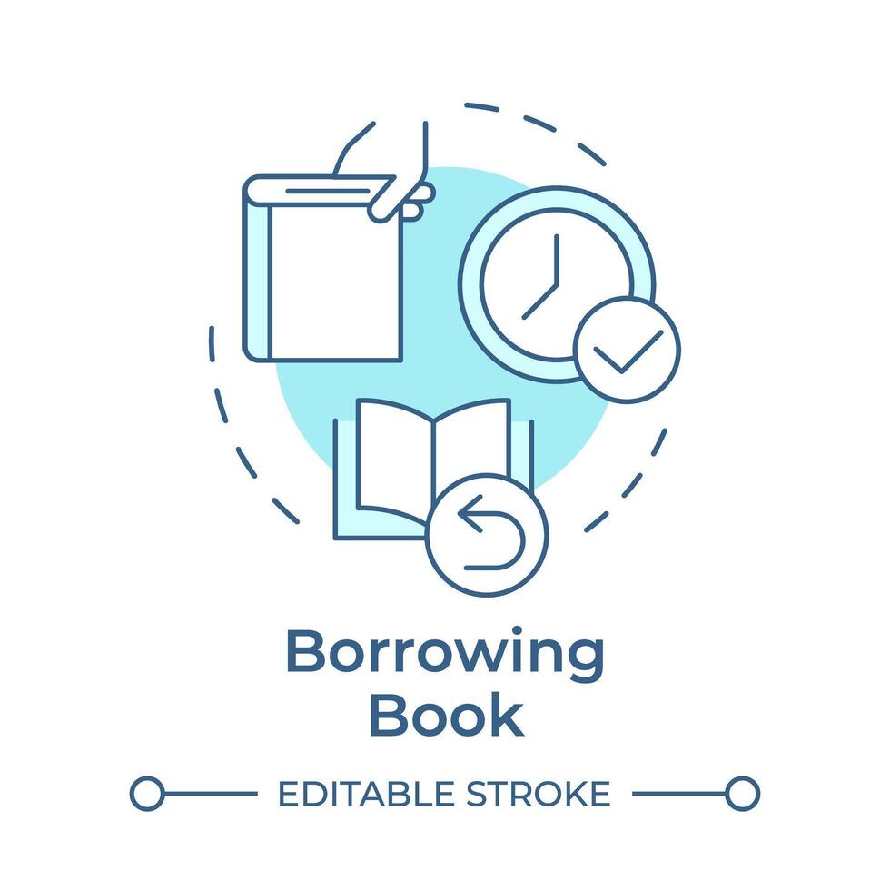 Book borrowing soft blue concept icon. Lending services, resource sharing. Reading culture. Round shape line illustration. Abstract idea. Graphic design. Easy to use in infographic, blog post vector