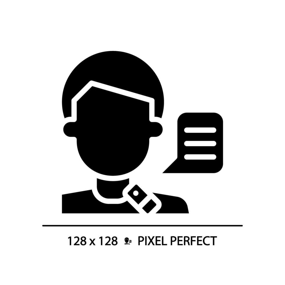 Larynx speech black glyph icon. Lifestyle special needs. Speech physiotherapy treatment. Lifelong medical condition. Silhouette symbol on white space. Solid pictogram. Vector isolated illustration