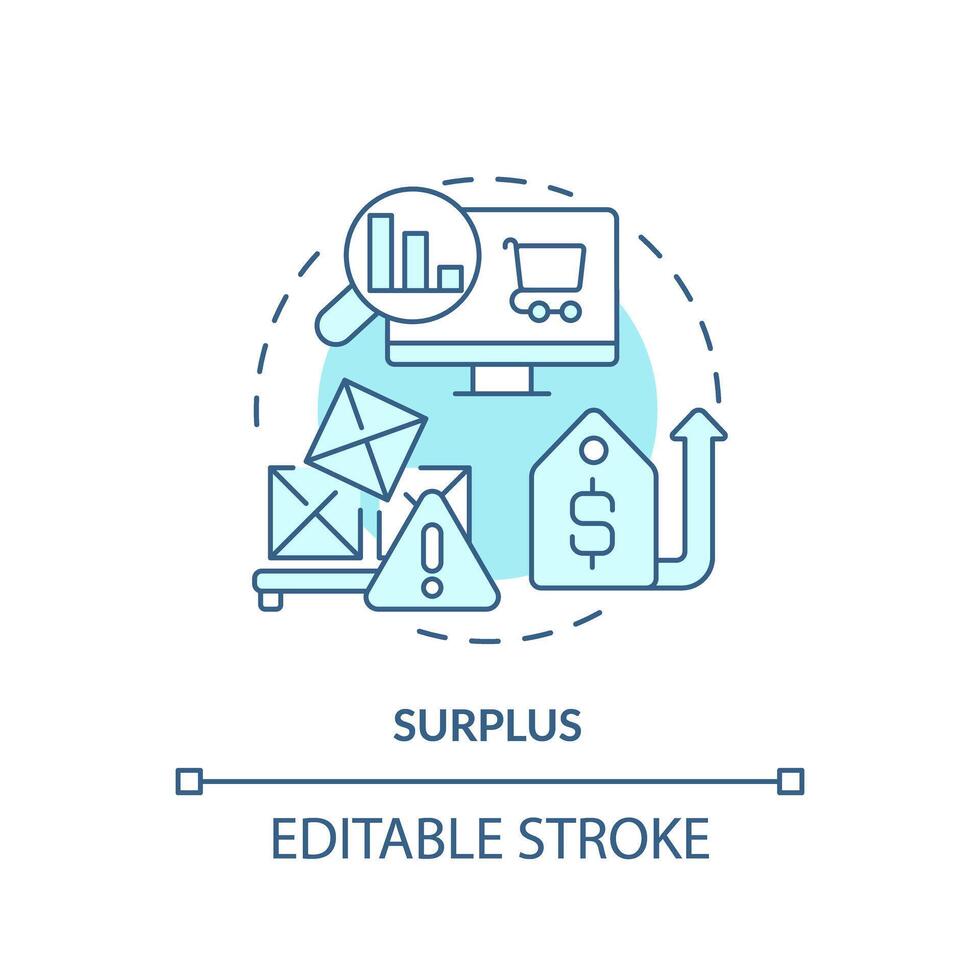 Surplus soft blue concept icon. Unsold quantity of goods. High price. Round shape line illustration. Abstract idea. Graphic design. Easy to use in brochure marketing vector