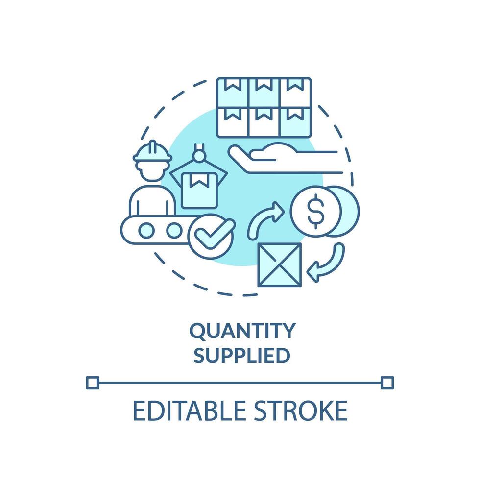 cantidad suministros suave azul concepto icono. específico cantidad de productos para de venta a dado precio. redondo forma línea ilustración. resumen idea. gráfico diseño. fácil a utilizar en folleto márketing vector