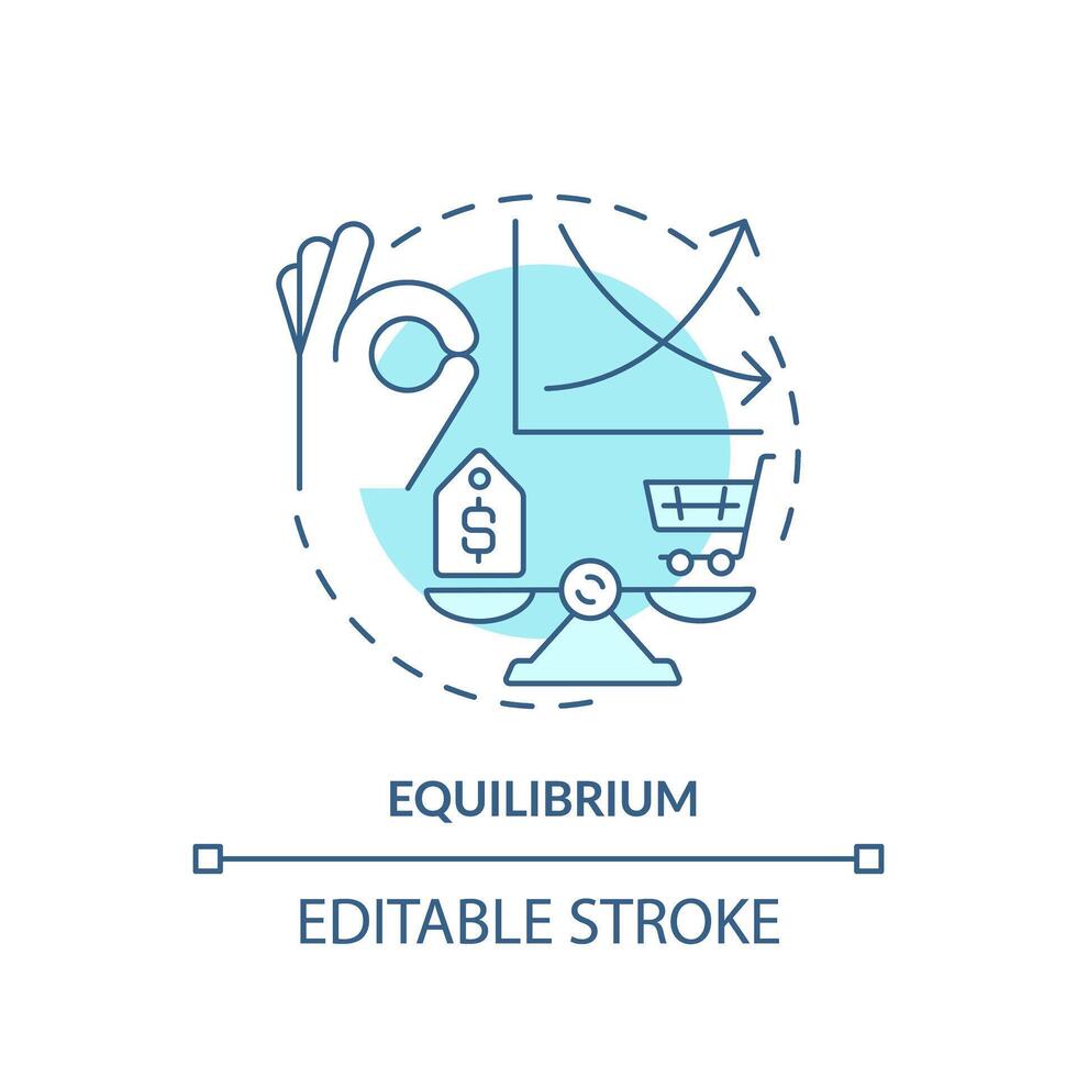 Equilibrium soft blue concept icon. Demand and supply balance. Price tag on scale. Round shape line illustration. Abstract idea. Graphic design. Easy to use in brochure marketing vector