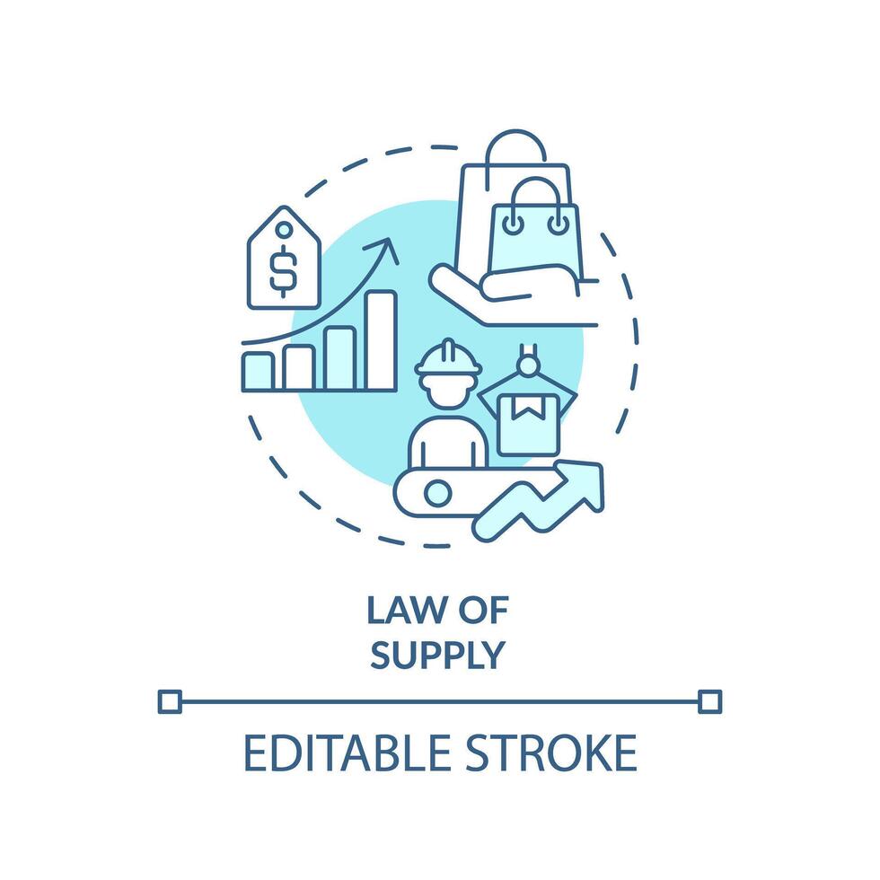 Law of supply soft blue concept icon. Demand creates supply. Higher price leads to higher quantity. Round shape line illustration. Abstract idea. Graphic design. Easy to use in brochure marketing vector