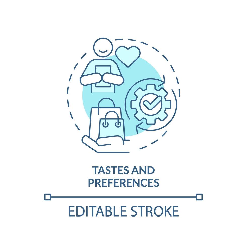 Tastes and preferences soft blue concept icon. Consumer behavior, analysis expectations. Round shape line illustration. Abstract idea. Graphic design. Easy to use in brochure marketing vector