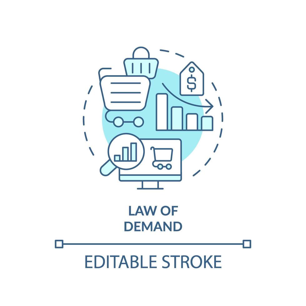 Law of demand soft blue concept icon. Relationship between price and quantity demanded. Microeconomic. Round shape line illustration. Abstract idea. Graphic design. Easy to use in brochure marketing vector