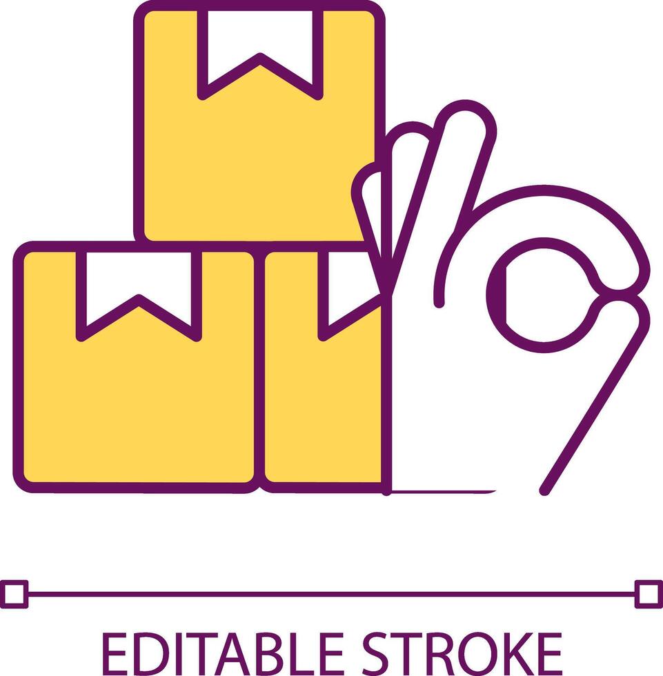 Amount of products RGB color icon. Consumers buying. Positive assessment. Boxes with goods. Ok gesture. Isolated vector illustration. Simple filled line drawing. Editable stroke