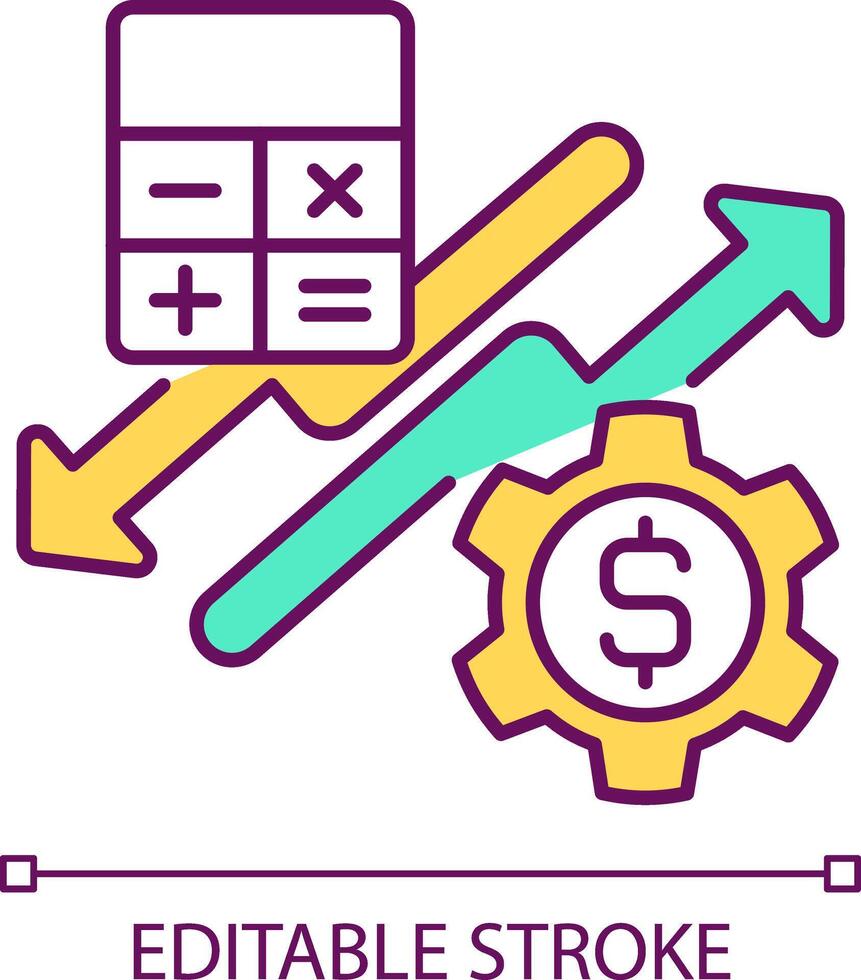 Calculating supply and demand RGB color icon. Products cost. Expenses related to production and delivery of goods. Isolated vector illustration. Simple filled line drawing. Editable stroke