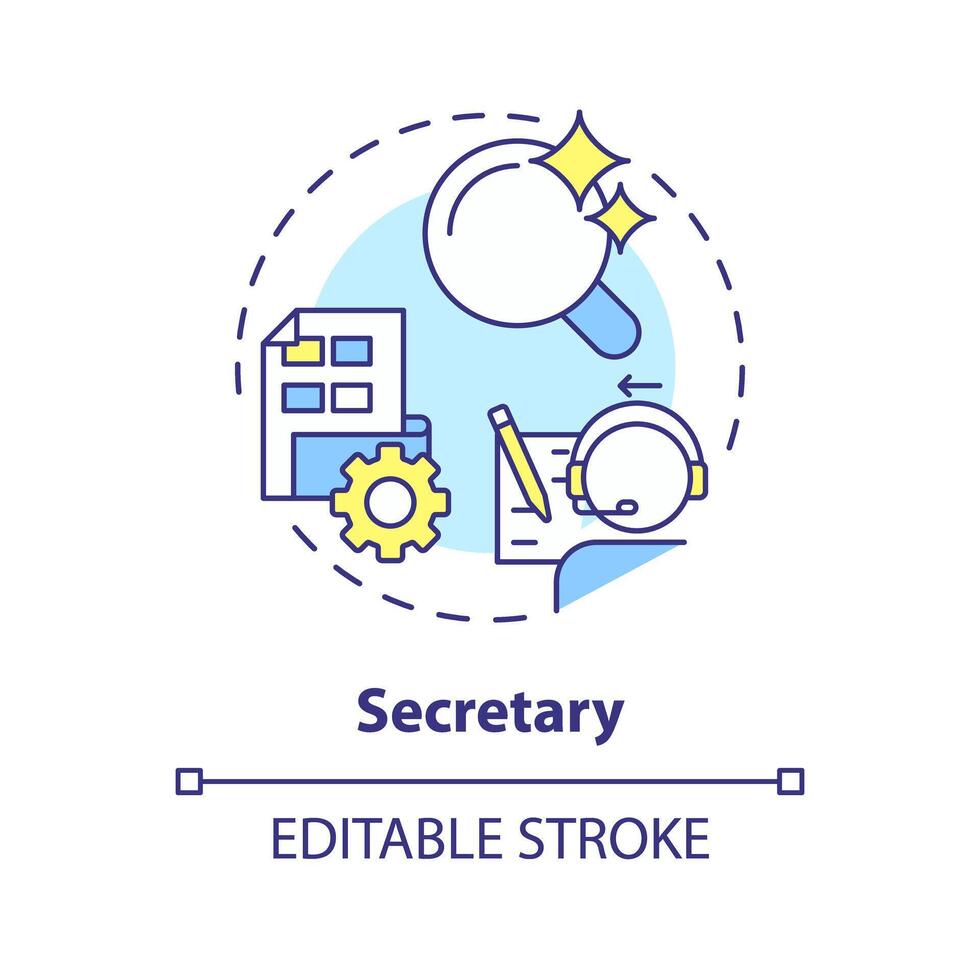 Secretary multi color concept icon. Correspondence management. Accountabilities of employees. Round shape line illustration. Abstract idea. Graphic design. Easy to use in promotional material vector