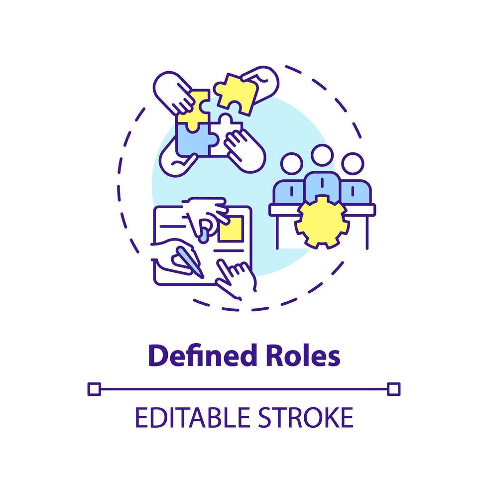 Defined roles multi color concept icon. Responsibilities for each positions. Expecting from employees. Round shape line illustration. Abstract idea. Graphic design. Easy to use in promotional material vector