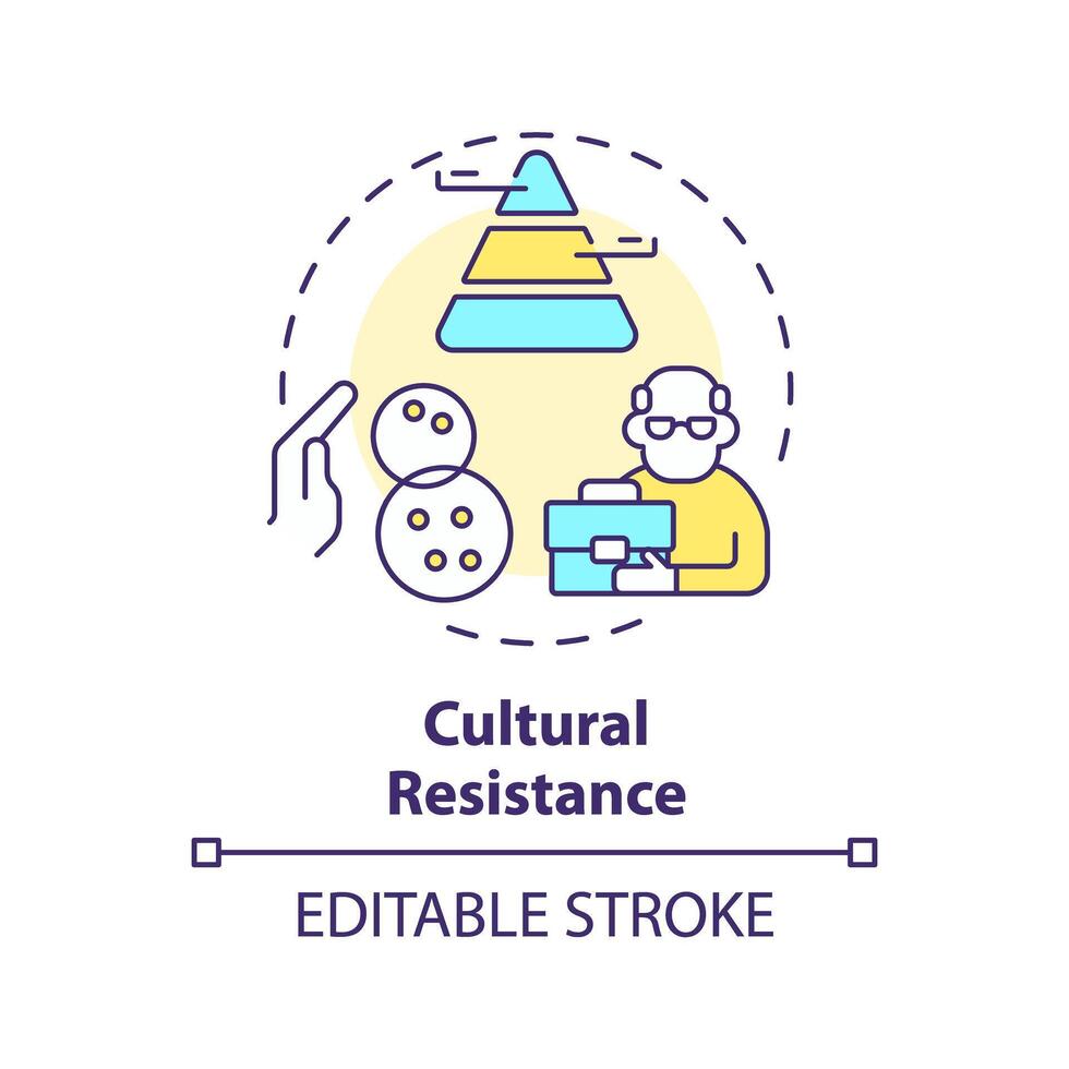 Cultural resistance multi color concept icon. Resistance from employees of traditional hierarchies. Round shape line illustration. Abstract idea. Graphic design. Easy to use in promotional material vector