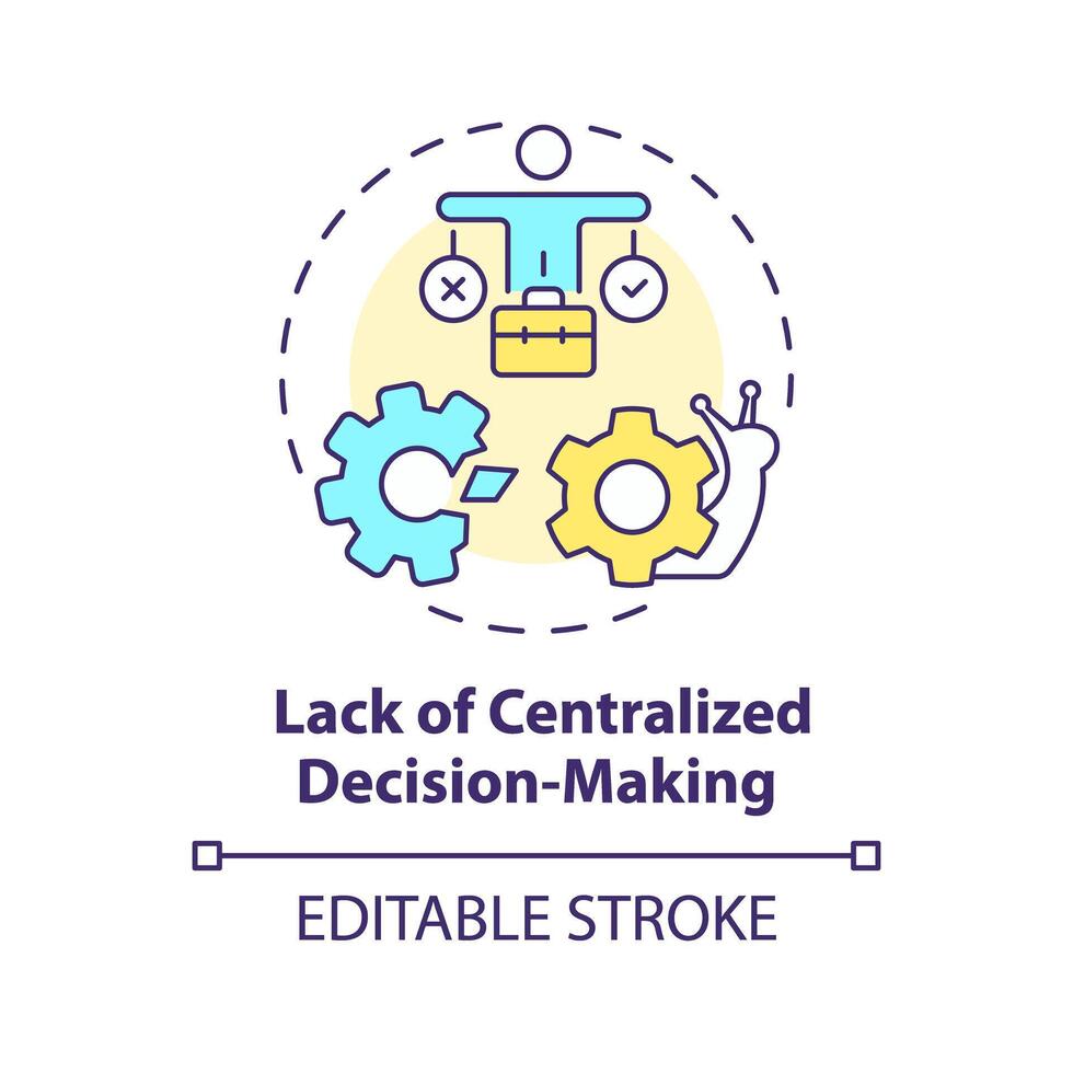 Centralized decision-making lack multi color concept icon. Prolong process of coming to conclusion. Round shape line illustration. Abstract idea. Graphic design. Easy to use in promotional material vector