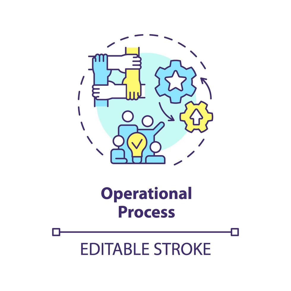 Operational process multi color concept icon. Circle member fulfill certain duties. Effectively work. Round shape line illustration. Abstract idea. Graphic design. Easy to use in promotional material vector