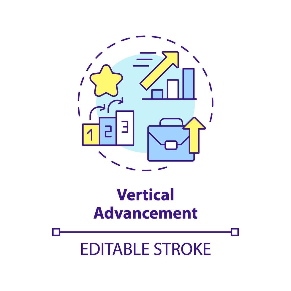 Vertical advancement multi color concept icon. Career progression. More authority, responsibility. Round shape line illustration. Abstract idea. Graphic design. Easy to use in promotional material vector