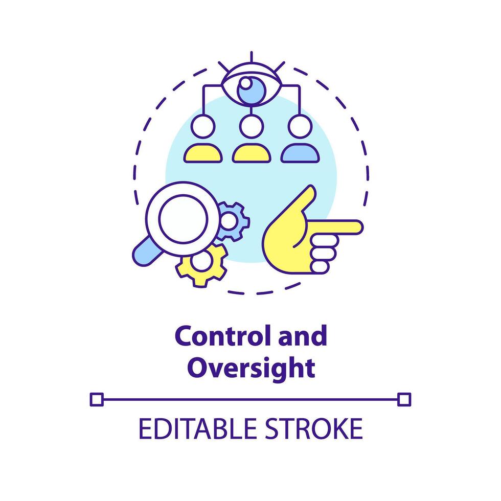 Control and oversight multi color concept icon. Monitoring and directing work of employees. Round shape line illustration. Abstract idea. Graphic design. Easy to use in promotional material vector